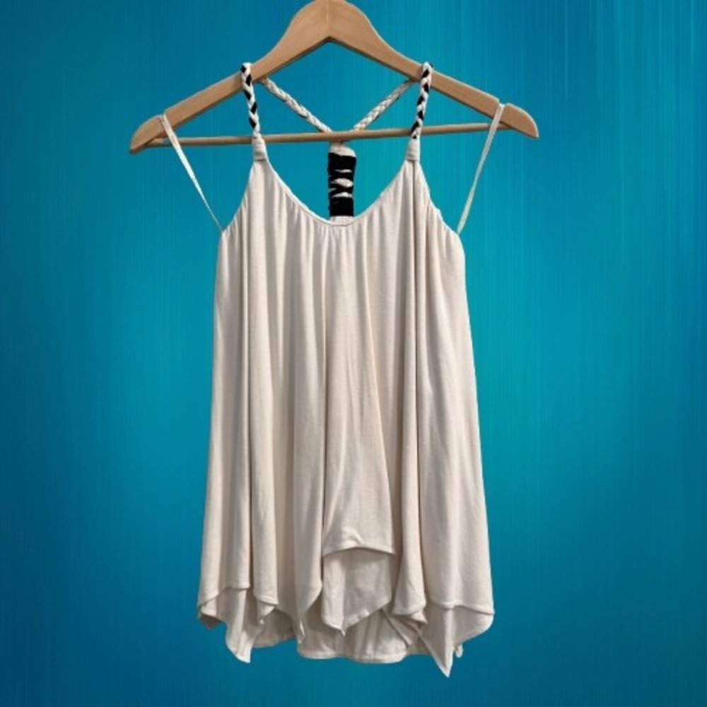 NEW Sky Women's Braided T-Back Handkerchief Hem Tank Top Cream Small